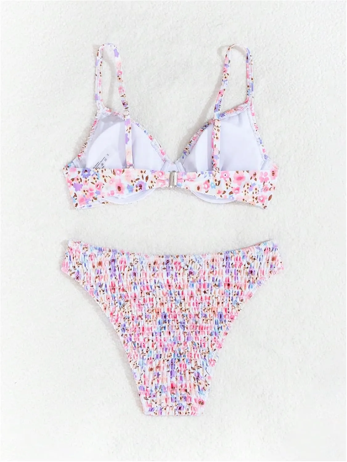 SweatyRocks Women's 2 Piece Bikini Sets Ditsy Floral Spaghetti Strap Swimsuit High Cut Bathing Suit