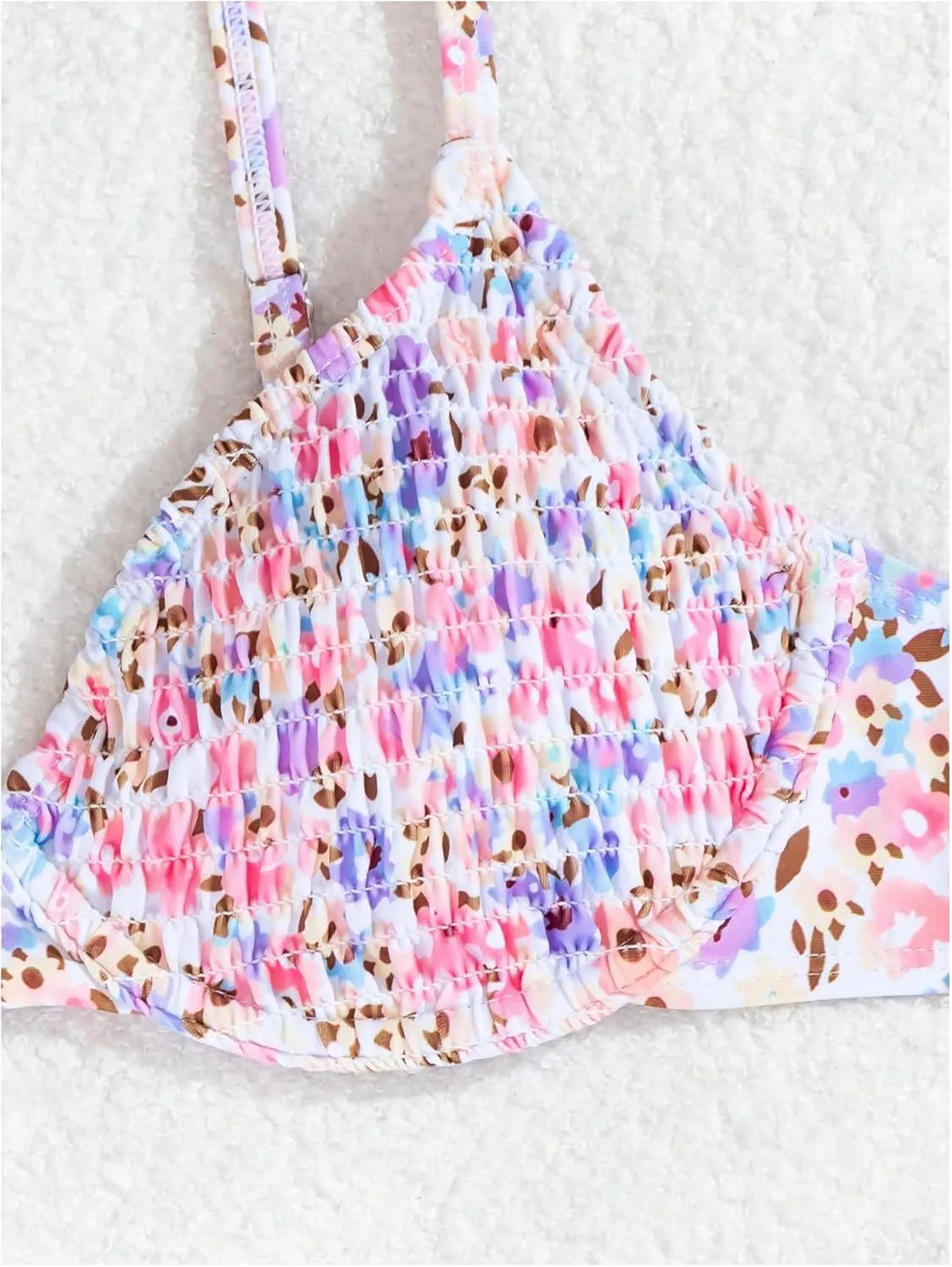 SweatyRocks Women's 2 Piece Bikini Sets Ditsy Floral Spaghetti Strap Swimsuit High Cut Bathing Suit