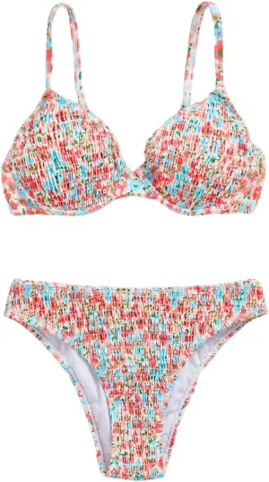 SweatyRocks Women's 2 Piece Bikini Sets Ditsy Floral Spaghetti Strap Swimsuit High Cut Bathing Suit