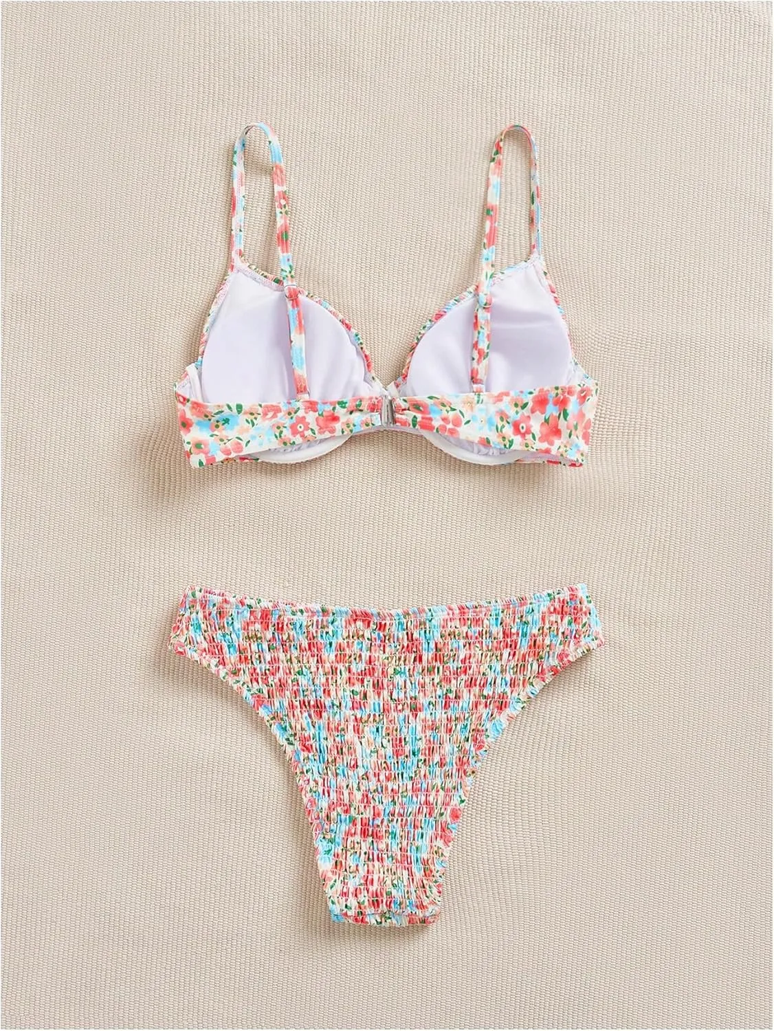SweatyRocks Women's 2 Piece Bikini Sets Ditsy Floral Spaghetti Strap Swimsuit High Cut Bathing Suit
