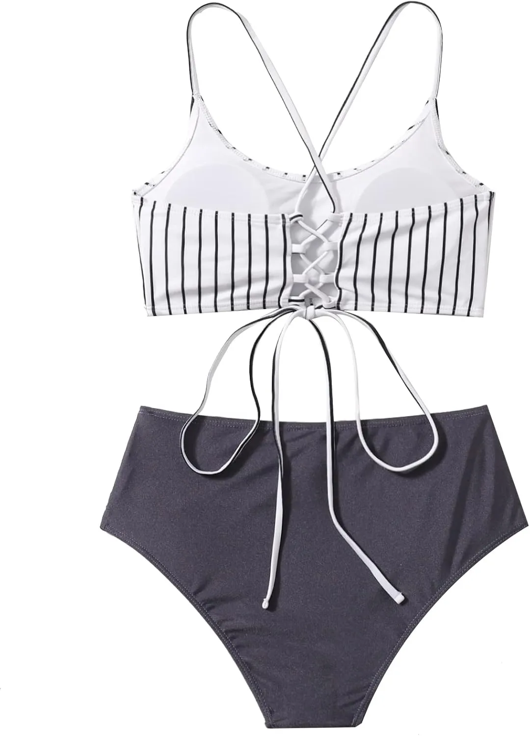 SweatyRocks Women's Bathing Suits Striped Criss Cross Bikini Set High Waisted Swimsuits