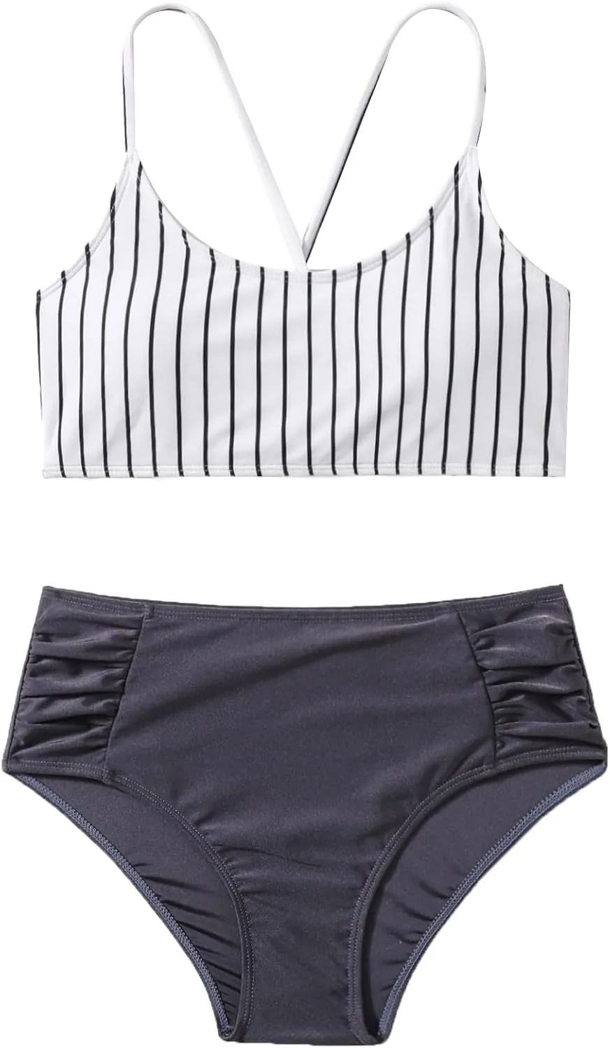 SweatyRocks Women's Bathing Suits Striped Criss Cross Bikini Set High Waisted Swimsuits