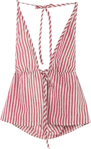 SweatyRocks Women's Sexy Striped Tie Front Halter Tops Sleeveless Drawstring Summer Cami Tops