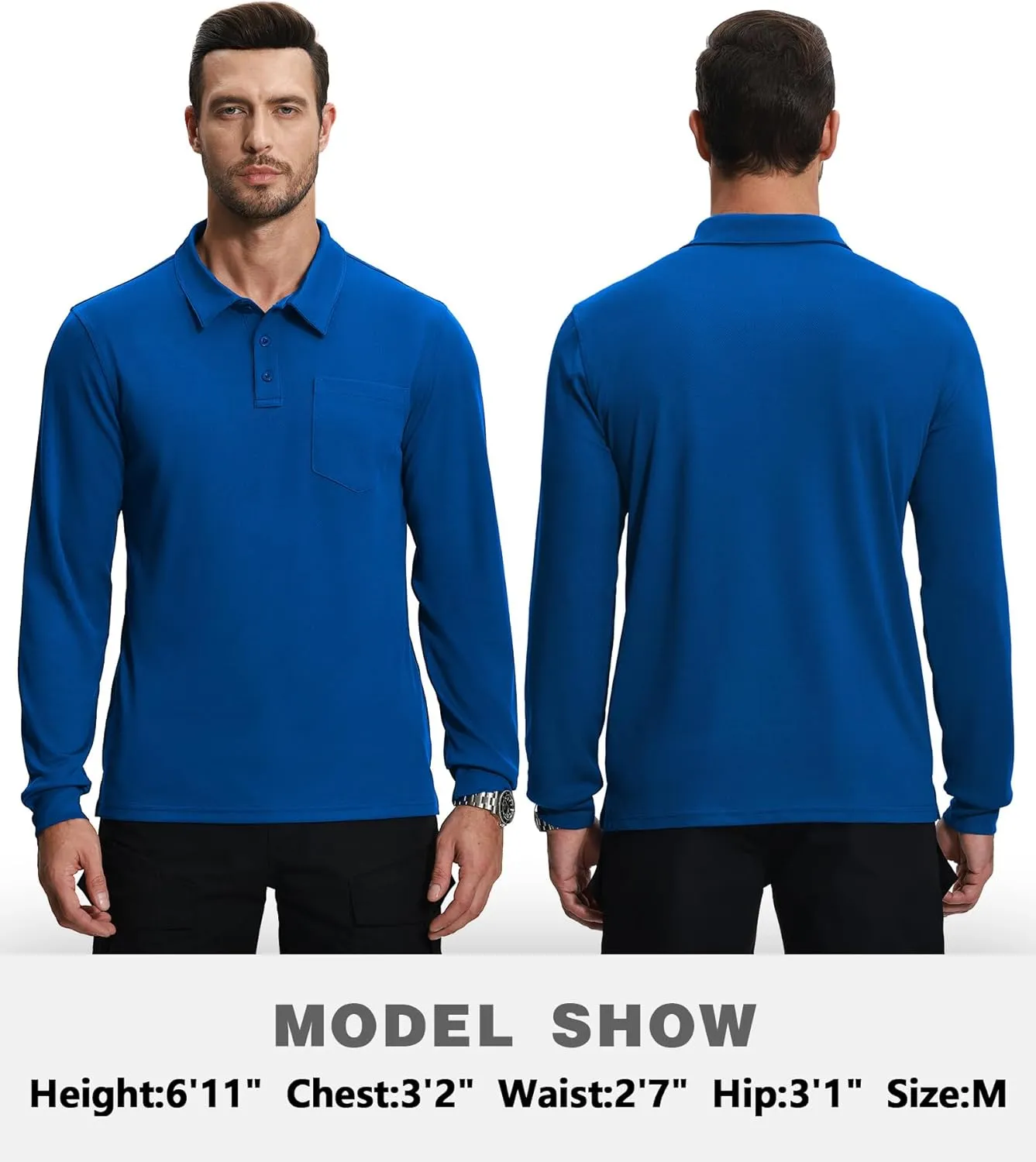 SWISSWELL Long Sleeve Polo Shirts for Men with Pocket 3 Pack Collared Moisture Wicking Performance Golf Shirts