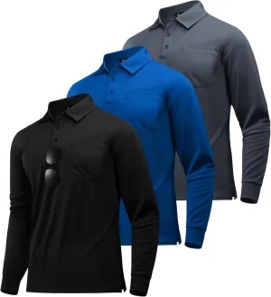 SWISSWELL Long Sleeve Polo Shirts for Men with Pocket 3 Pack Collared Moisture Wicking Performance Golf Shirts