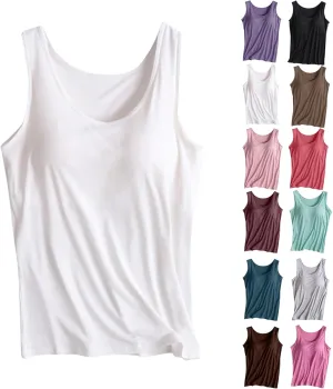 Tank Top for Women with Built in Bra Summer Sleeveless Spaghetti Strap Basic Padded Tanks Workout Yoga Camisole Tops