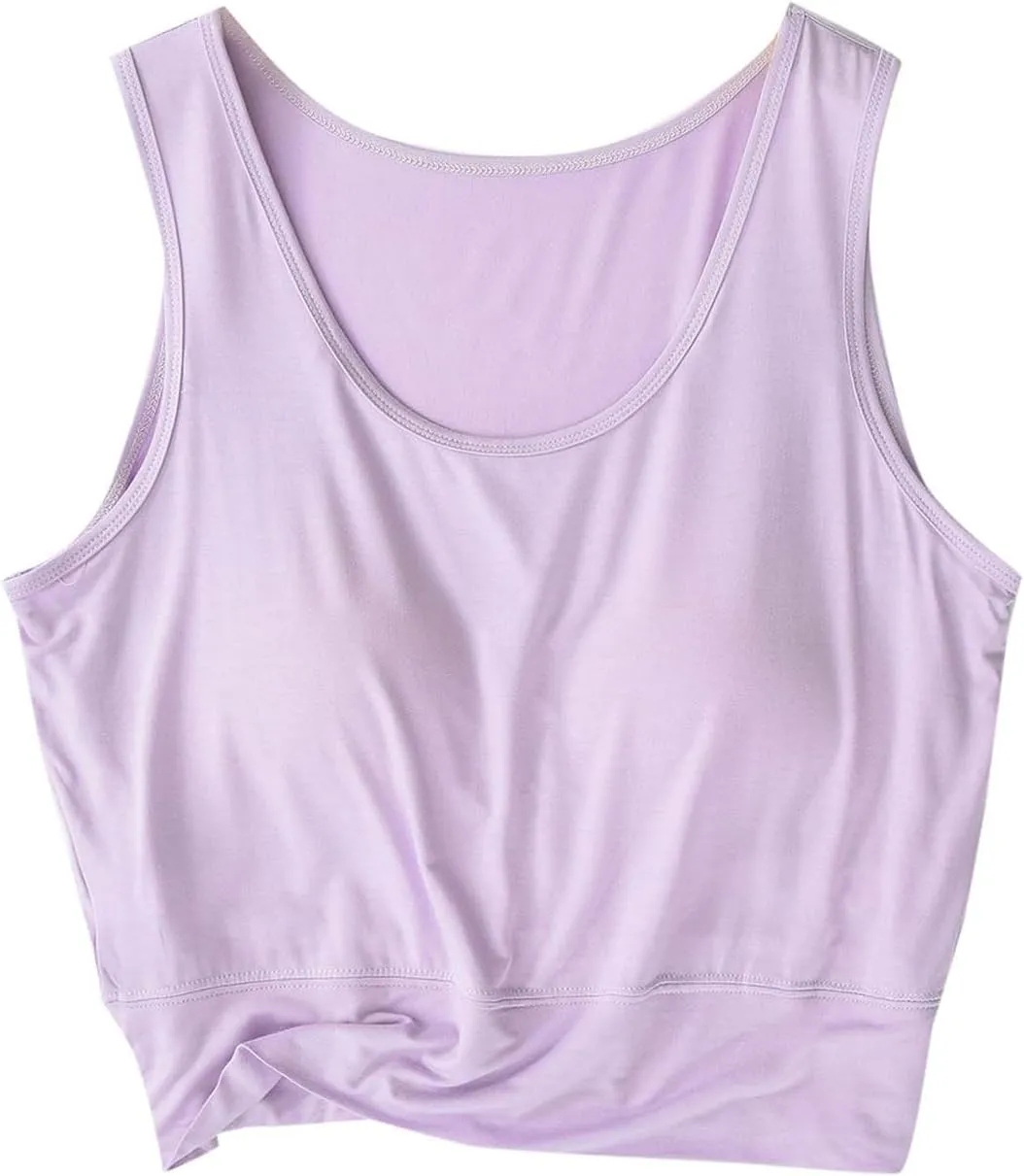 Tank Top with Bra, Racerback Workout Yoga Cropped Tops Undershirt Cotton Camisole Workout Sports Padded Cami
