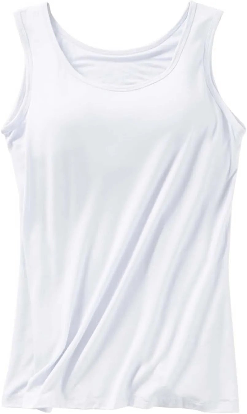 Tank Top with Built in Bra for Women Adjustable Spaghetti Strap Camisole Tops Workout Shelf Bra Tank Tops Basic Undershirts