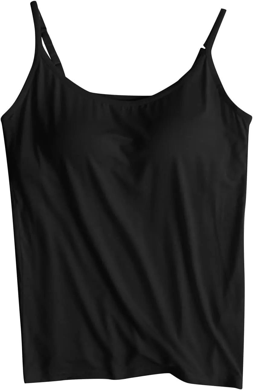 Tank Top With Built In Bra For Women Going Out Scoop Neck Crop Camisole Tops Padded Shelf Bras Modal Basic Cami Tank