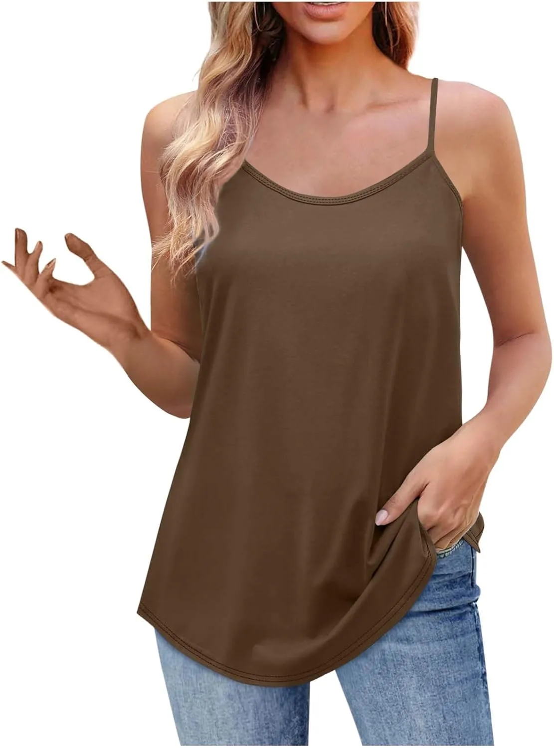 Tank Tops for Women 2025 Adjustable Spaghetti Strap Camisole Scoop Neck Sleeveless Tank Top Casual Summer Trendy Tops