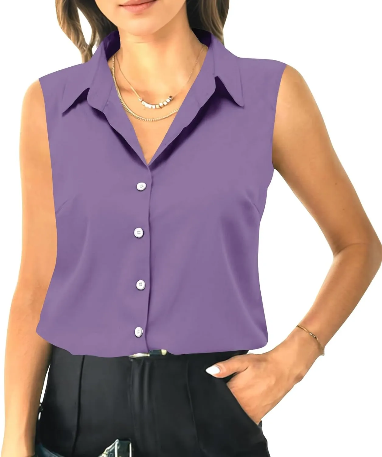 Tank Tops for Women V Neck Summer Outfits Collared Shirts Dressy Casual Loose Fit Top