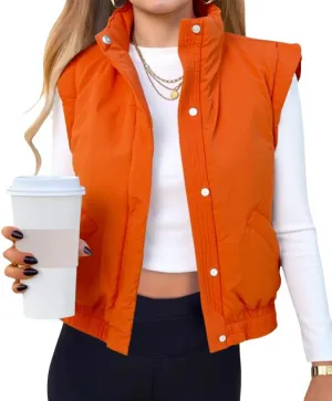 Tankaneo Womens Cropped Puffer Vest Lightweight Quilted Jacket Sleeveless Button Down Fall Winter Padded Gilet Coat