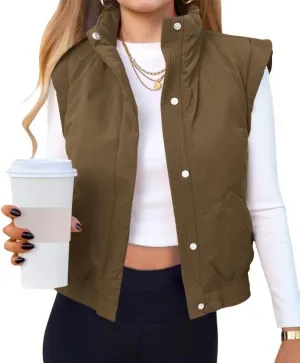 Tankaneo Womens Cropped Puffer Vest Lightweight Quilted Jacket Sleeveless Button Down Fall Winter Padded Gilet Coat