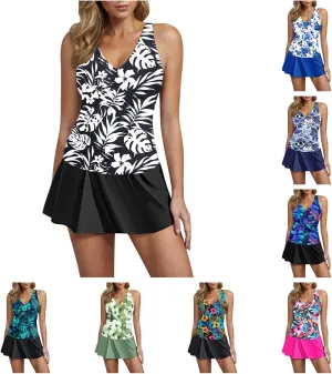Tankini Swimsuits for Women Tummy Control Blouson Swim Top with Skirt Two Piece Bathing Suits Modest Swimwear