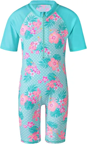 TFJH E Short Sleeve Girls Swimsuits UV 50  One Pieces Bathing Suits Zipper 2-14Y