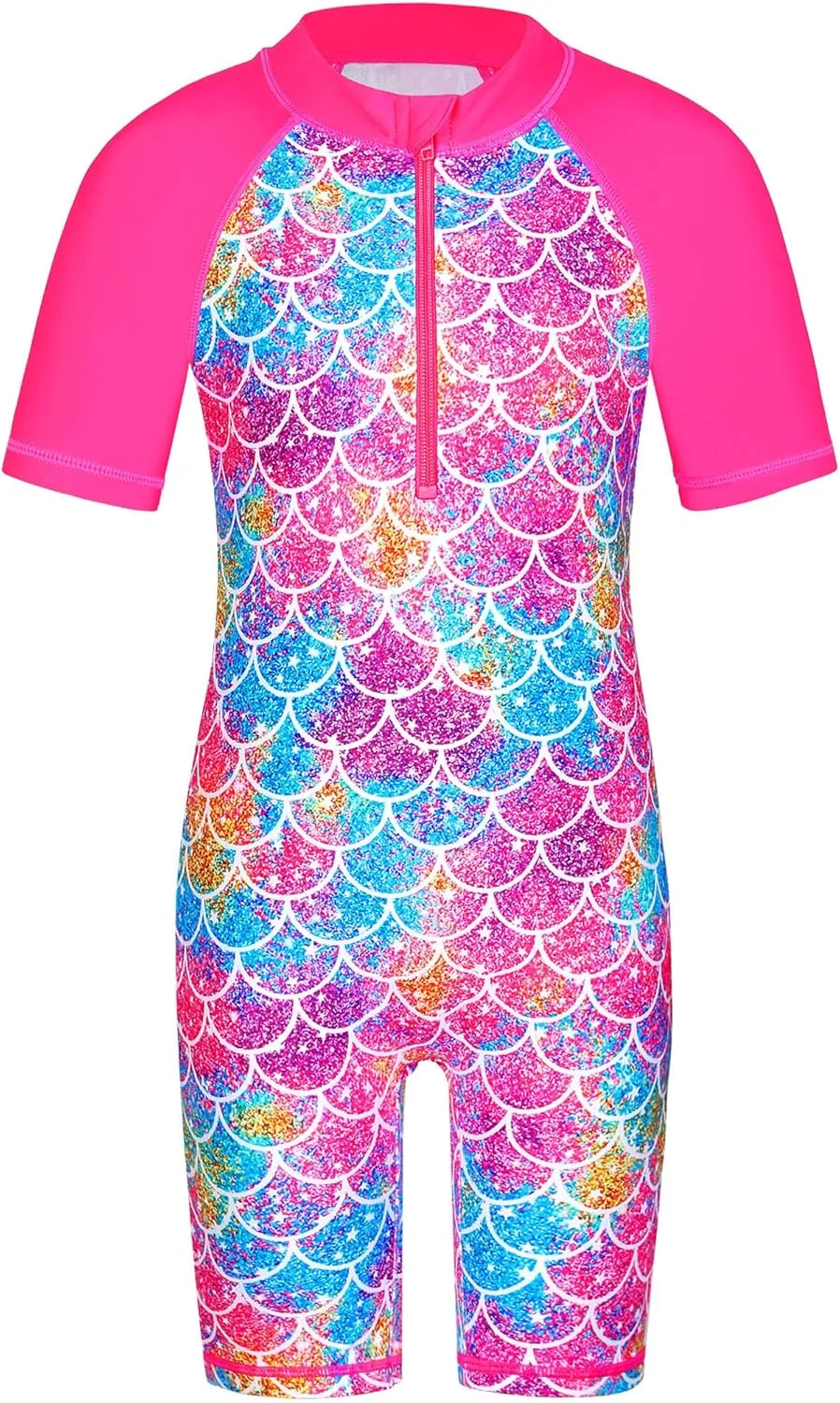 TFJH E Short Sleeve Girls Swimsuits UV 50  One Pieces Bathing Suits Zipper 2-14Y