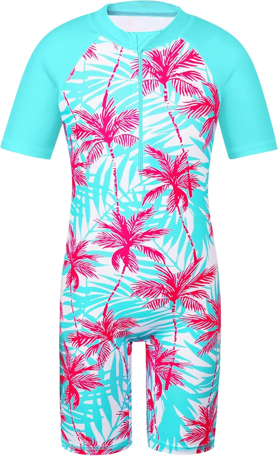 TFJH E Short Sleeve Girls Swimsuits UV 50  One Pieces Bathing Suits Zipper 2-14Y