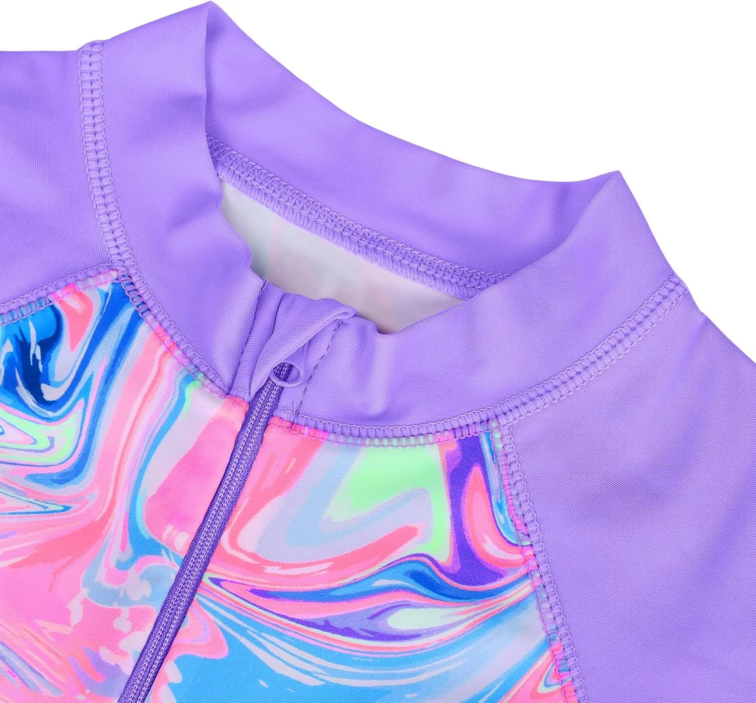 TFJH E Short Sleeve Girls Swimsuits UV 50  One Pieces Bathing Suits Zipper 2-14Y