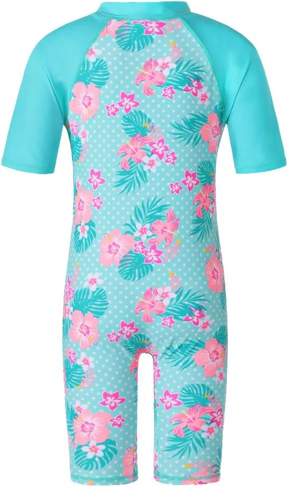 TFJH E Short Sleeve Girls Swimsuits UV 50  One Pieces Bathing Suits Zipper 2-14Y