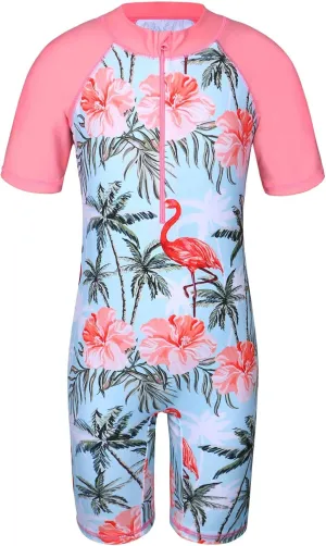TFJH E Short Sleeve Girls Swimsuits UV 50  One Pieces Bathing Suits Zipper 2-14Y