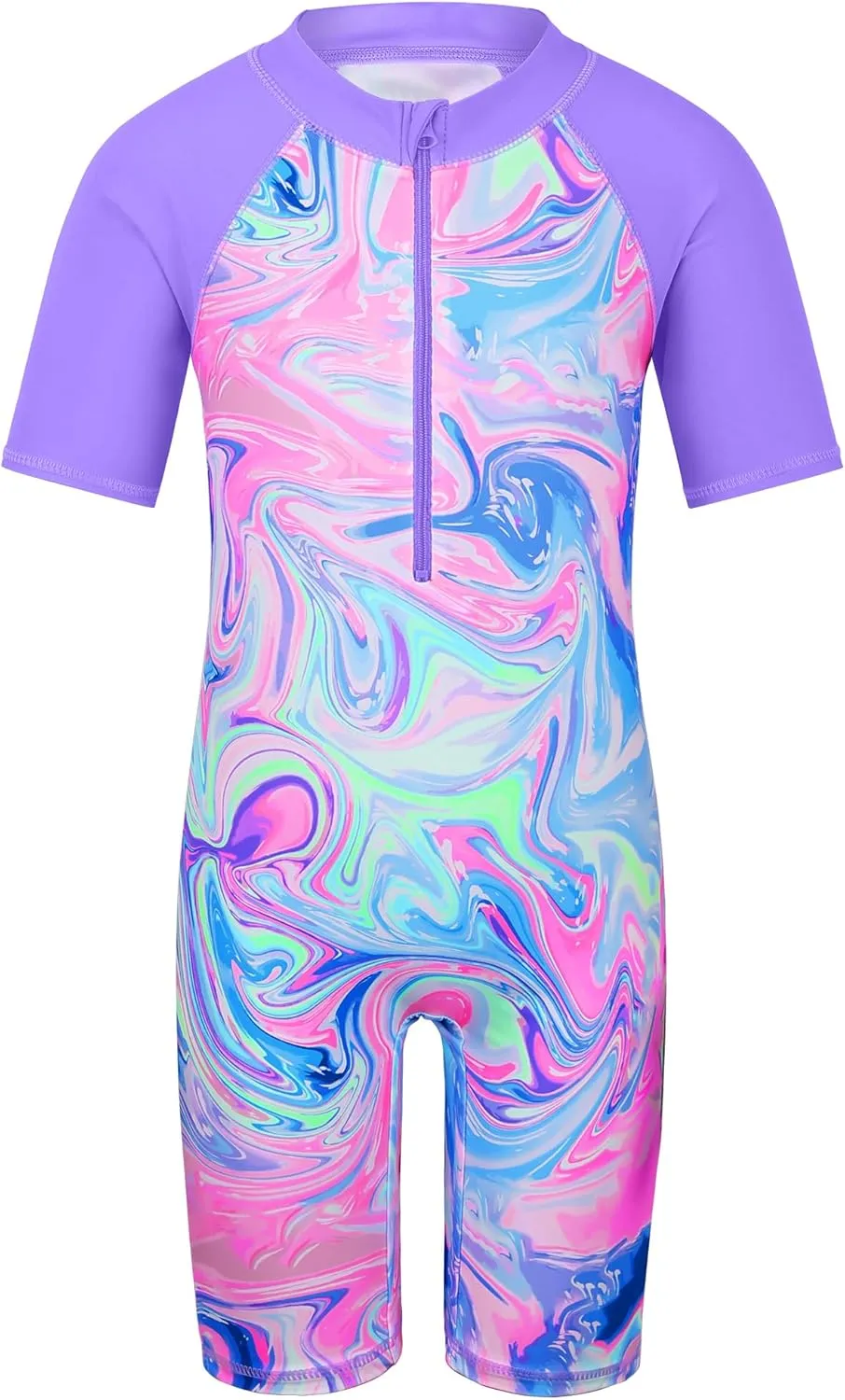 TFJH E Short Sleeve Girls Swimsuits UV 50  One Pieces Bathing Suits Zipper 2-14Y