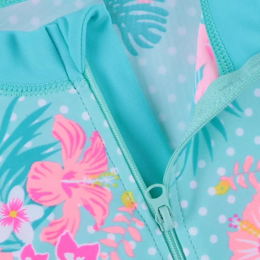 TFJH E Short Sleeve Girls Swimsuits UV 50  One Pieces Bathing Suits Zipper 2-14Y