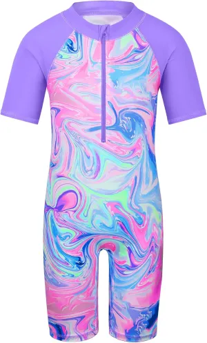 TFJH E Short Sleeve Girls Swimsuits UV 50  One Pieces Bathing Suits Zipper 2-14Y