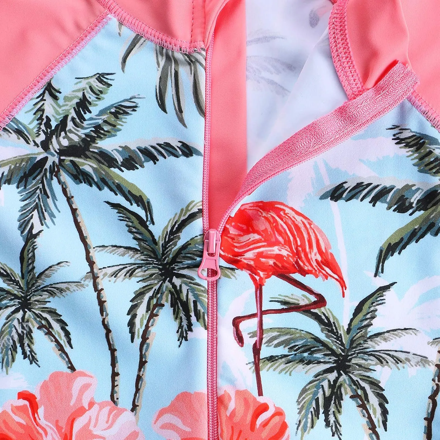TFJH E Short Sleeve Girls Swimsuits UV 50  One Pieces Bathing Suits Zipper 2-14Y