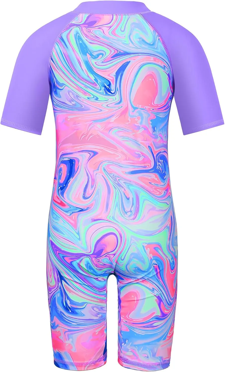 TFJH E Short Sleeve Girls Swimsuits UV 50  One Pieces Bathing Suits Zipper 2-14Y