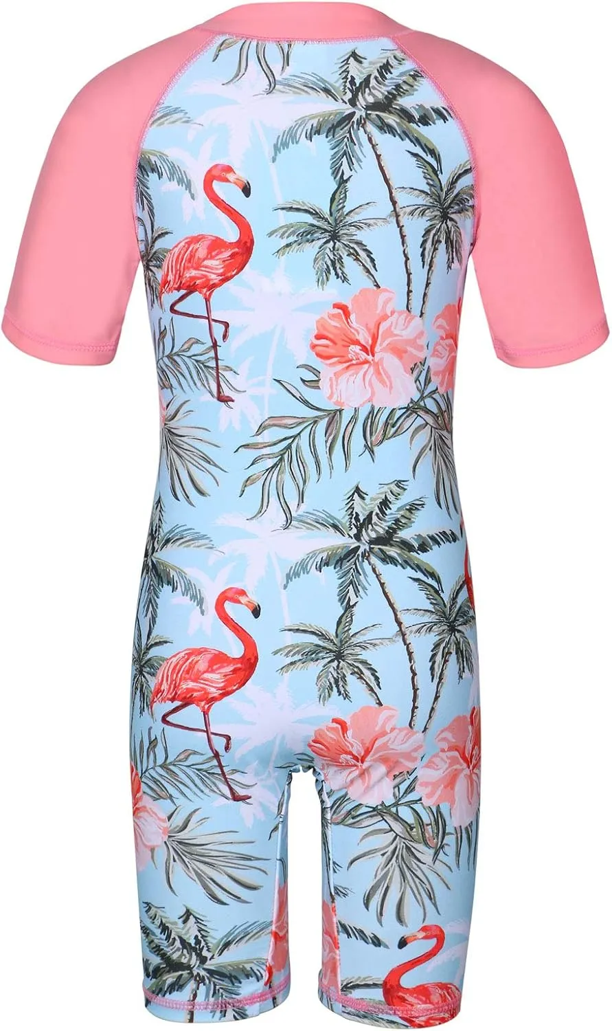 TFJH E Short Sleeve Girls Swimsuits UV 50  One Pieces Bathing Suits Zipper 2-14Y