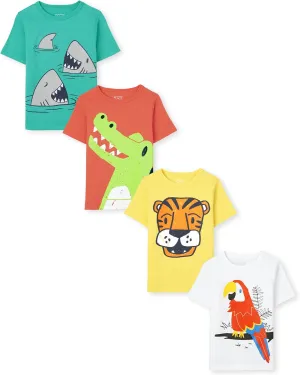 The Children's Place Baby and Toddler Boys' Animal Short Sleeve Graphic T-Shirts, Multipack