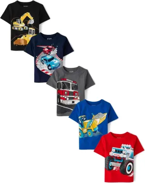 The Children's Place Baby and Toddler Boys' Vehicle Short Sleeve Graphic T-Shirts, Multipack