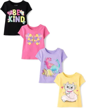 The Children's Place Baby and Toddler Girls' Animal Short Sleeve Graphic T-Shirts, Multipack