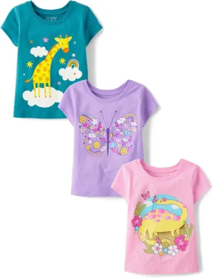 The Children's Place Baby and Toddler Girls' Animal Short Sleeve Graphic T-Shirts, Multipack