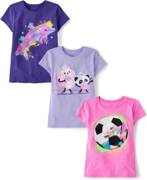 The Children's Place Girls' Assorted Everyday Short Sleeve Graphic T-Shirts, Multipack