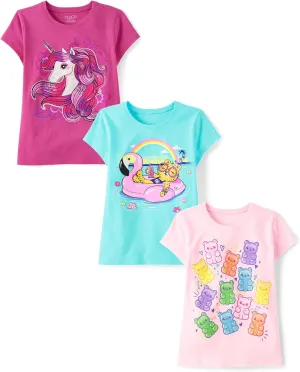 The Children's Place Girls' Assorted Everyday Short Sleeve Graphic T-Shirts, Multipack