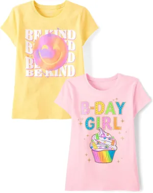 The Children's Place Girls' Assorted Everyday Short Sleeve Graphic T-Shirts, Multipack
