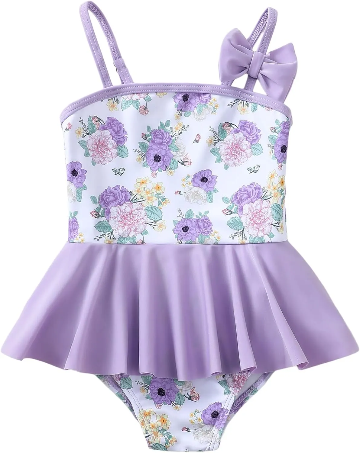 Toddler Swimsuit Girl Baby Girl Bathing Suit Cute Floral Ruffle Tankini Swimsuit Sleeveless One Piece Swimwear