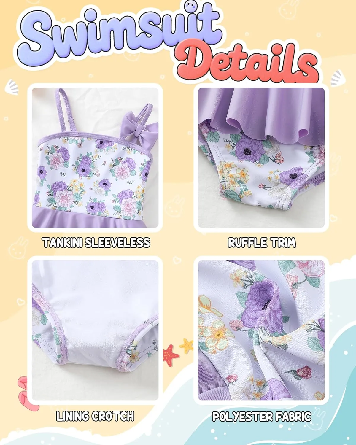 Toddler Swimsuit Girl Baby Girl Bathing Suit Cute Floral Ruffle Tankini Swimsuit Sleeveless One Piece Swimwear