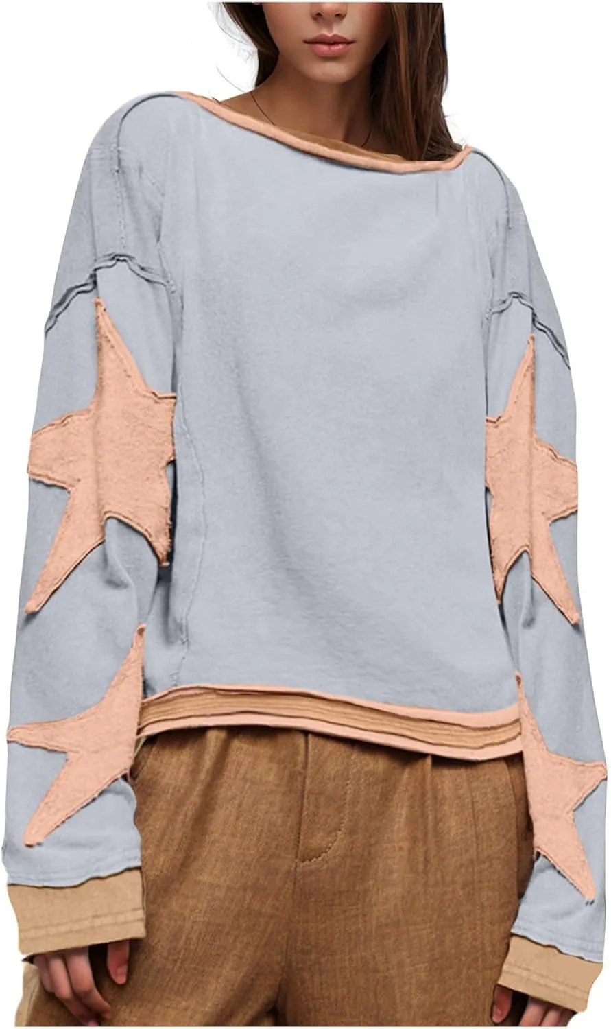 Trendy Sweatshirt for Women Cute Star Matching Hoodies Novelty Inside-Out Sweater Fall Long Sleeve Tops