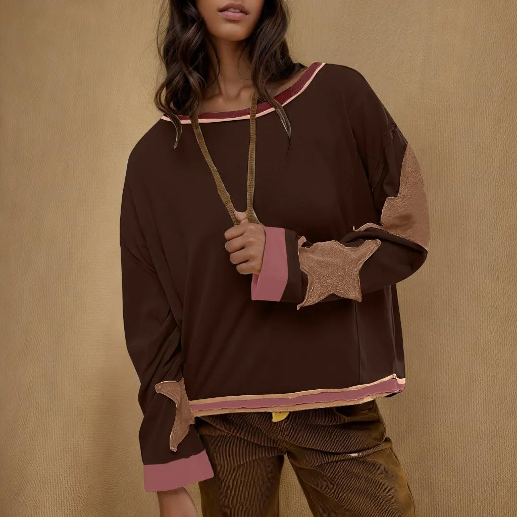 Trendy Sweatshirt for Women Cute Star Matching Hoodies Novelty Inside-Out Sweater Fall Long Sleeve Tops