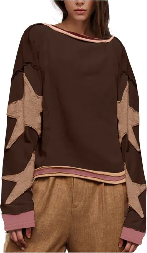 Trendy Sweatshirt for Women Cute Star Matching Hoodies Novelty Inside-Out Sweater Fall Long Sleeve Tops