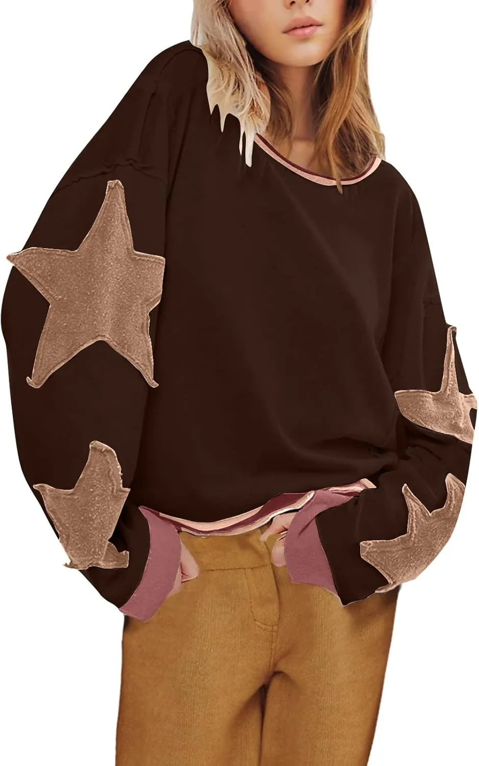 Trendy Sweatshirt for Women Cute Star Matching Hoodies Novelty Inside-Out Sweater Fall Long Sleeve Tops