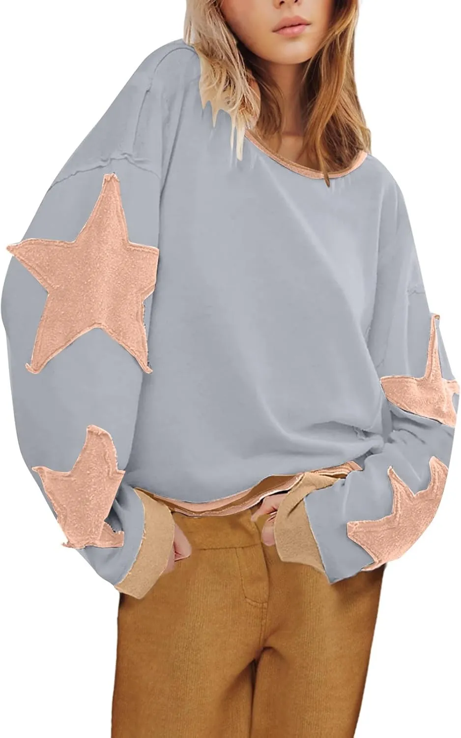 Trendy Sweatshirt for Women Cute Star Matching Hoodies Novelty Inside-Out Sweater Fall Long Sleeve Tops