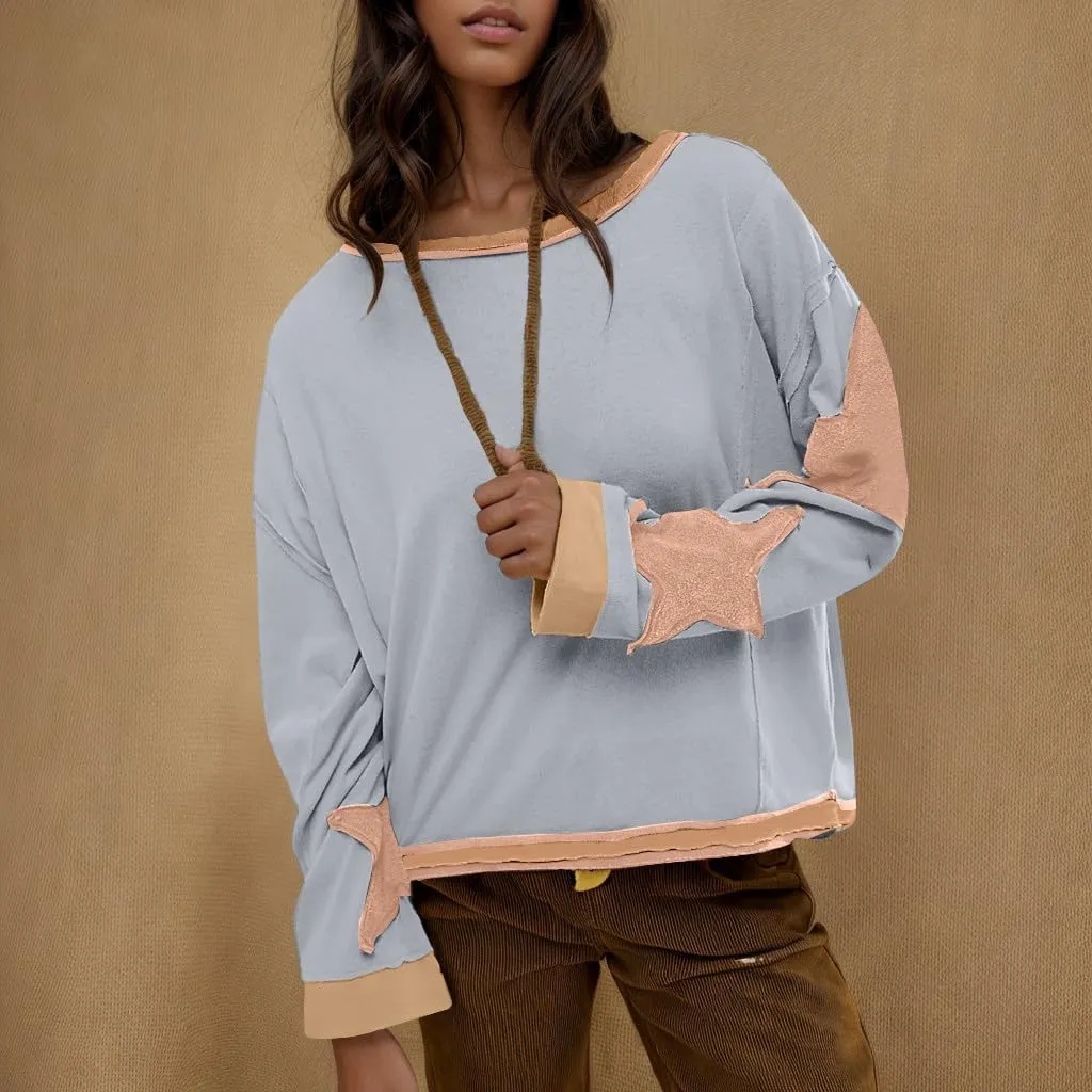 Trendy Sweatshirt for Women Cute Star Matching Hoodies Novelty Inside-Out Sweater Fall Long Sleeve Tops