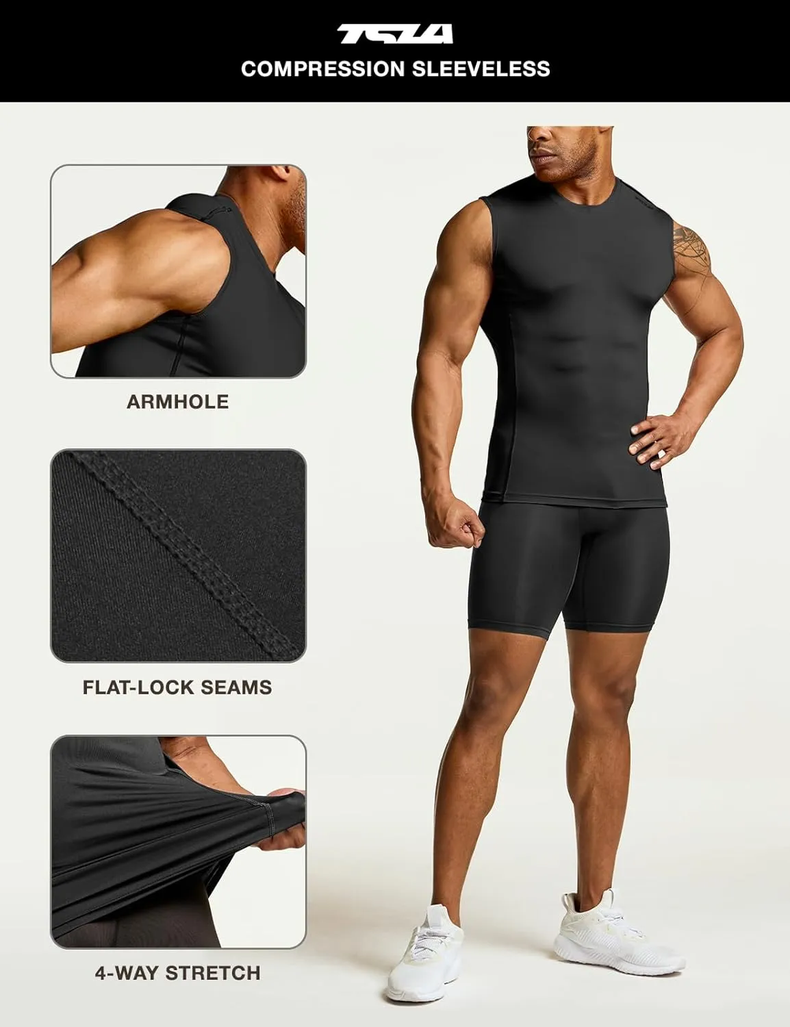 TSLA Men's Sleeveless Workout Shirts, Dry Fit Running Compression Cutoff Shirts, Athletic Training Tank Top
