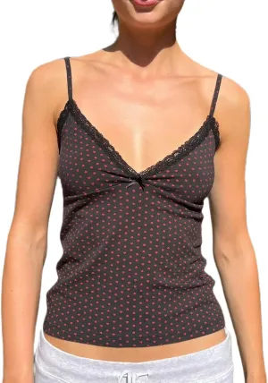 UAURORAO Women Sexy Lace Trim Tank Camisole Tops Spaghetti Strap V Neck Cropped Peplum Top Backless Y2k Going Out Tops