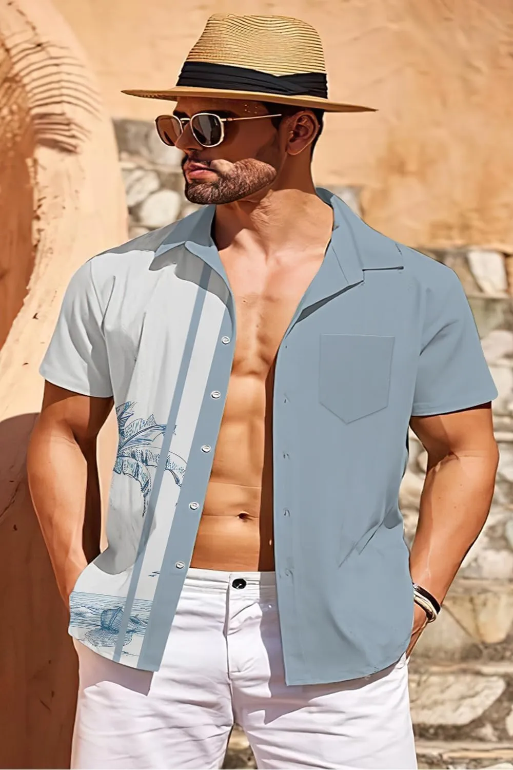 Udarnik Hawaiian Shirt for Men Short Sleeve Button Down Shirts Beach Tropical Casual Shirts