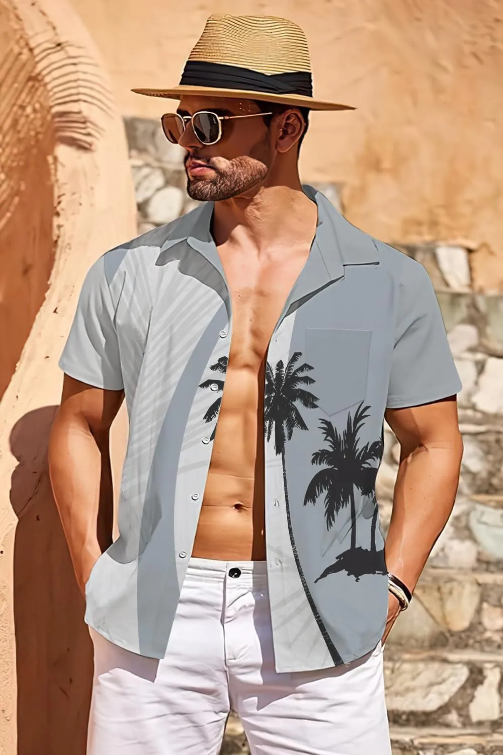Udarnik Hawaiian Shirt for Men Short Sleeve Button Down Shirts Beach Tropical Casual Shirts
