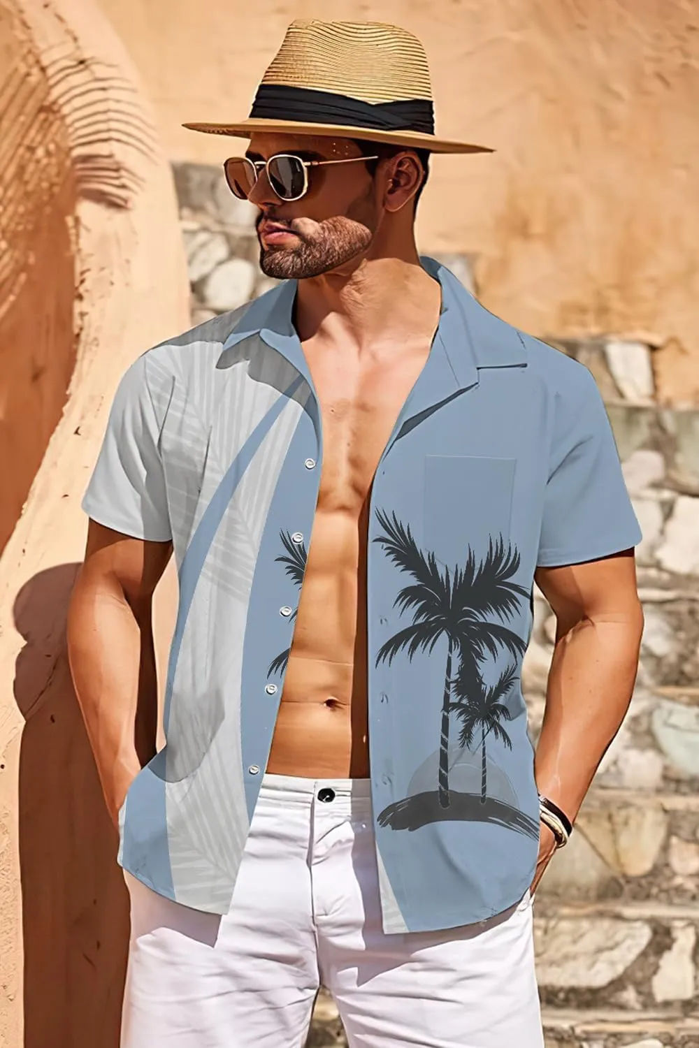 Udarnik Hawaiian Shirt for Men Short Sleeve Button Down Shirts Beach Tropical Casual Shirts